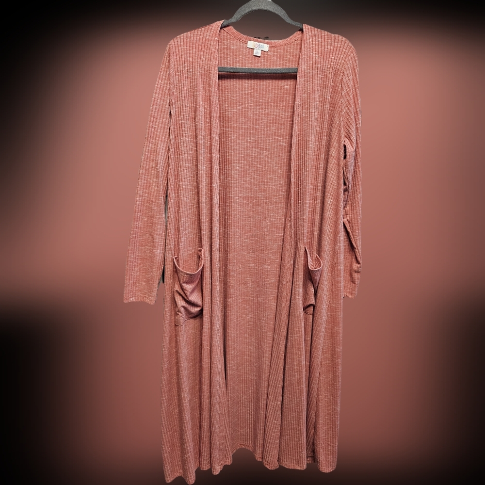 New LuLaRoe Pink Open-Front Long Cardigan Sweater Duster Fall Cover-up Large